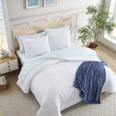 Tommy Bahama Nautica Embossed Sunflower Reversible White Twin Xl Comforter Bonus Set In Blue