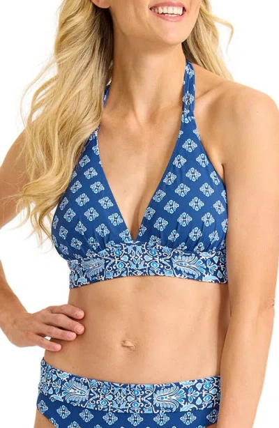 Tommy Bahama Noble Pineapple Reversible Halter Bikini Top In Blue