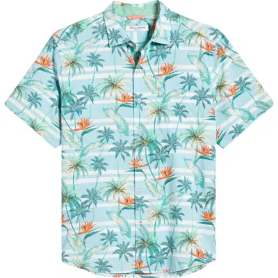 Tommy Bahama Nova Wave Palmero Stripe Floral Short Sleeve Cotton Seersucker Button-up Shirt In Blue Whisper