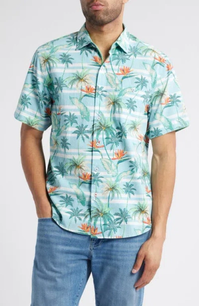 Tommy Bahama Nova Wave Palmero Stripe Floral Short Sleeve Seersucker Button-up Shirt In Blue Whisper
