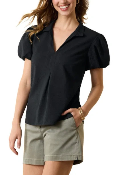 Tommy Bahama Nova Wave Puff Sleeve Seersucker Top In Black