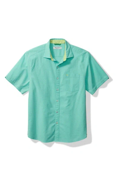 Tommy Bahama Nova Wave Stretch Short Sleeve Seersucker Button-up Shirt In Blue Swell