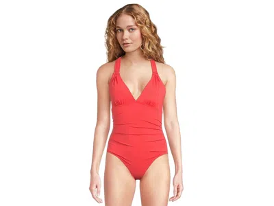 Tommy Bahama Novelty Pearl Vneck 1pc Women's Swimsuits One Piece Citrus Coral: 4 In Red