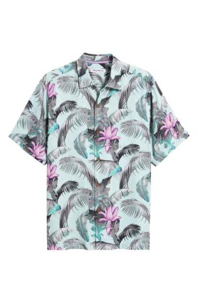 Tommy Bahama Orchid Botanic Print Short Sleeve Silk Button-up Shirt In Aquarius