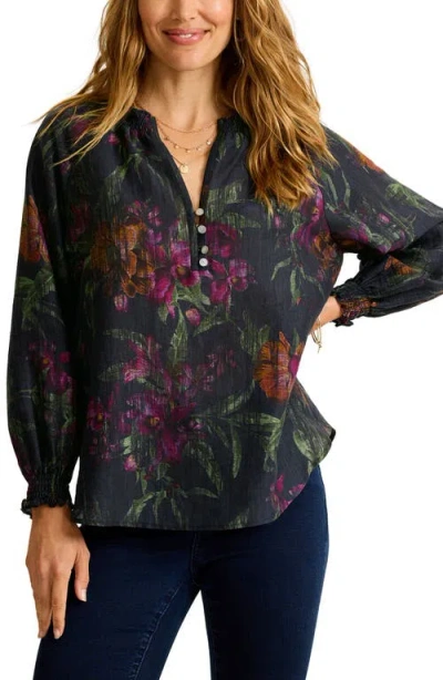 Tommy Bahama Orchid Isle Split Neck Top In Black