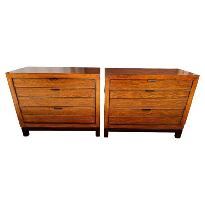 Pre-owned Tommy Bahama Pair Of  Walnut Ocean Club Coral 3 Drawer Nightstands In Red