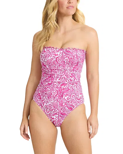 Tommy Bahama Paisley Daze Bandeau One Piece Swimsuit In Pink