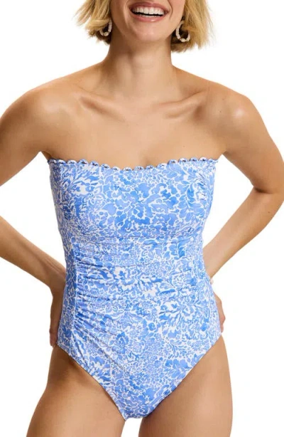 Tommy Bahama Paisley Daze Bandeau One-piece Swimsuit In Blue