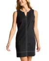 Tommy Bahama Palm-a-dora Split Neck Bay Shift Dress In Black