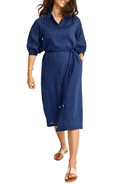 Tommy Bahama Palm Breeze Tie Waist Midi Shirtdress In Island Navy