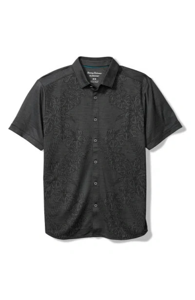 Tommy Bahama Palm Coast Cascade Vines Islandzone® Performance Short Sleeve Knit Button-up Shirt In Black