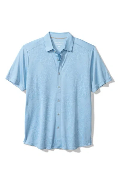 Tommy Bahama Palm Coast Cascade Vines Islandzone® Performance Short Sleeve Knit Button-up Shirt In Seabank Sky