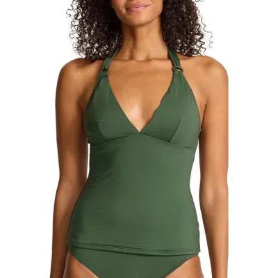 Tommy Bahama Palm Modern Halter Upf 50+ Tankini Top In Green