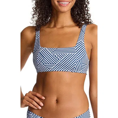Tommy Bahama Palm Modern Stripe Bikini Top In Blue