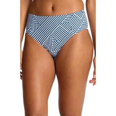 Tommy Bahama Palm Modern Stripe High Waist Bikini Bottoms In Blue