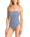 Tommy Bahama Palm Modern Stripe Maillot One Piece Swimsuit In Blue