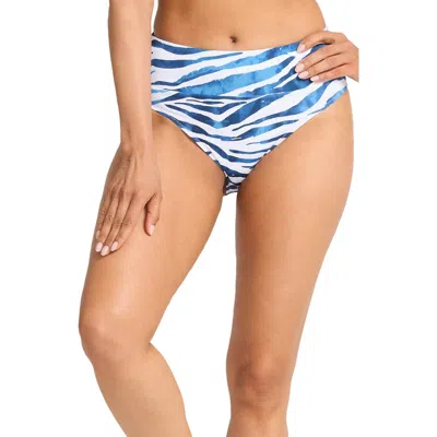 Tommy Bahama Palm Modern Zanzebra High Waist Bikini Bottoms In Banff Blue