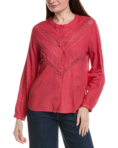 Tommy Bahama Palm Shores Lace Trim Linen-blend Blouse In Burgundy