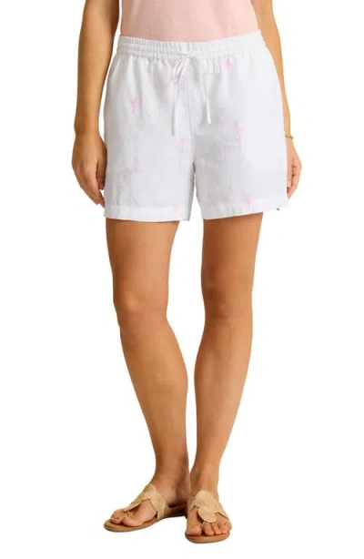 Tommy Bahama Palm Tree Embroidered Linen Shorts In White