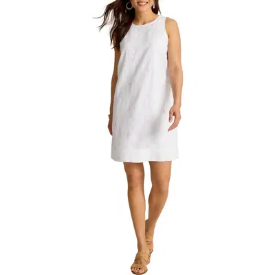 Tommy Bahama Palm Tree Embroidered Sleeveless Linen Dress In White