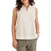 Tommy Bahama Palm View Stripe Sleeveless Linen & Cotton Top In White
