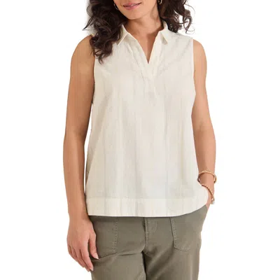Tommy Bahama Palm View Stripe Sleeveless Linen & Cotton Top In White