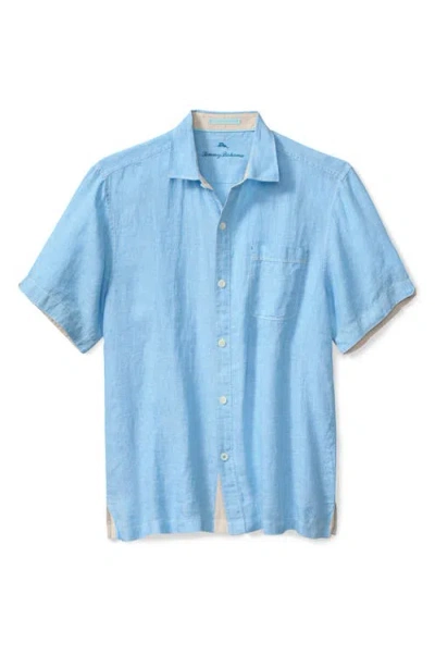 Tommy Bahama Paradise Breezer Short Sleeve Linen Button-up Shirt In Glass Bead Blue
