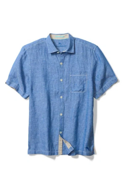 Tommy Bahama Paradise Breezer Short Sleeve Linen Button-up Shirt In Victoria Blue