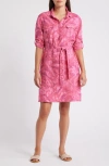 Tommy Bahama Paradise Palmera Tie Waist Shirtdress In Pink Papaya