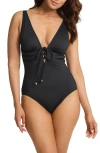 Tommy Bahama Pearl Lace-up One-piece Swimsuit In Black
