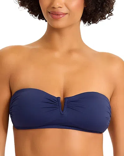 Tommy Bahama Pearl Notched Front Bandeau Top In Blue