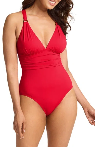 Tommy Bahama Pearl Novelty One-piece Swimsuit In Red Hibiscus