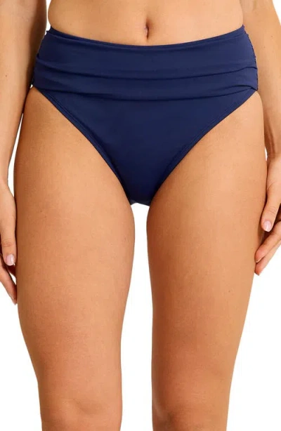 Tommy Bahama Pearl Ruched High Waist Bikini Bottoms In Blue