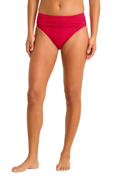 Tommy Bahama Pearl Ruched High Waist Bikini Bottoms In Red