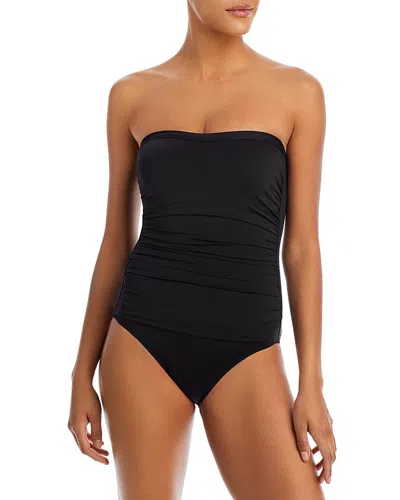 Tommy Bahama Pearl Shirred Bandeau One-piece Swimsuit In Black