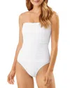 Tommy Bahama Pearl Shirred Bandeau One Piece Swimsuit In White