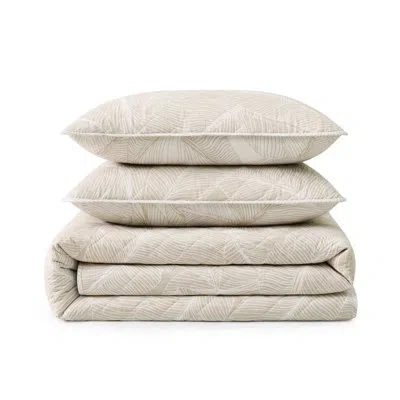 Tommy Bahama Pebble Palms Cotton Reversible Beige Quilt Set In Neutral