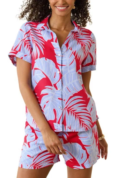 Tommy Bahama Peninsula Palms Short Sleeve Linen Button-up Shirt In Surf Blue