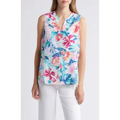 Tommy Bahama Perfectly Paradise Floral Sleeveless Linen Button-up Shirt In White