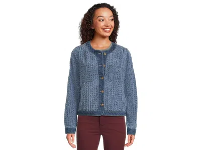 Tommy Bahama Perforated Tweed Crop Denim Jacket In Blue