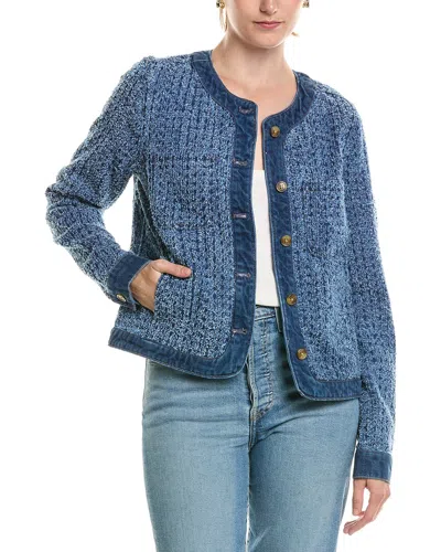 Tommy Bahama Perforated Tweed Crop Denim Jacket In Blue