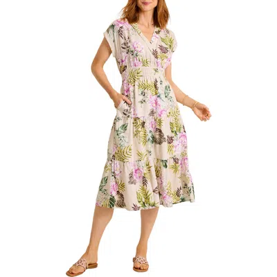 Tommy Bahama Petal Of Luxury Linen Blend Tiered Dress In Brown