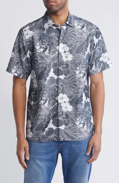 Tommy Bahama Playa Coconut Point Floral Short Sleeve Button-up Shirt In Black