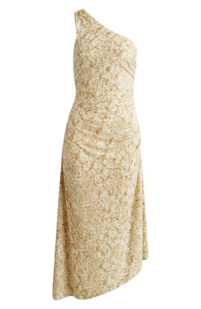 Tommy Bahama Playa Python Print Asymmetric One-shoulder Midi Dress In Travertine