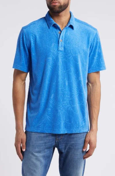 Tommy Bahama Poolside Hibiscus Jacquard Terry Cloth Polo In Palace Blue