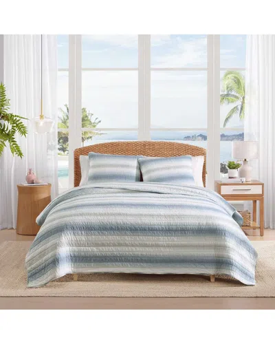 Tommy Bahama Prima Island Stripe Cotton Percale Quilt Set In Blue
