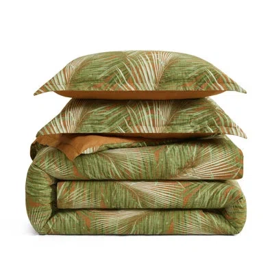 Tommy Bahama Raffia Palms Cotton Reversible Orange Comforter Set In Green