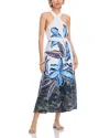 Tommy Bahama Regal Blooms Tie Waist Linen Midi Dress In Blue