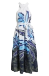 Tommy Bahama Regal Blooms Tie Waist Linen Midi Dress In Blue