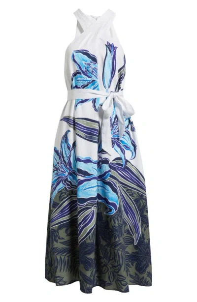 TOMMY BAHAMA TOMMY BAHAMA REGAL BLOOMS TIE WAIST LINEN MIDI DRESS